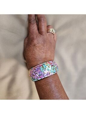 Multi-coloured Pastel Enamel Hinged Bracelet